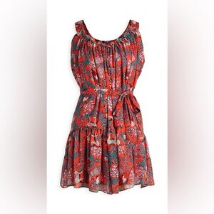 Saloni 100% Silk Robyn Dress Ruby Jungle Monkey Size 8 Red Beaded Ruffle